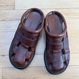Simple Men's Brown Leather Woven Fisherman Sandals